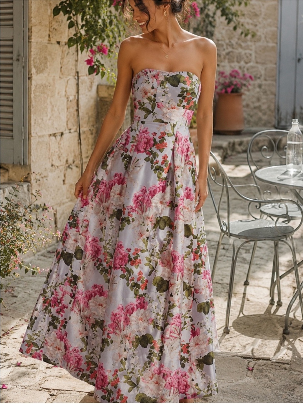 Sachin + Babi Strapless Floral Maxi Dress in Pink and Green